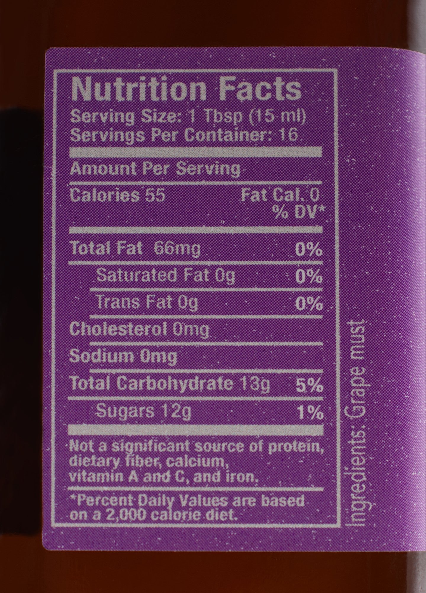 Back label of Kofinas Saba Petimezi with nutrition facts; ingredient grape must