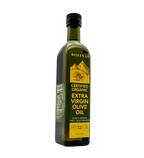 Kofinas Certified Organic extra virgin olive oil in a tall green glass bottle with a gold label
