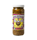 Jar of Classic Olive Muffalata olive spread with a silver lid and colorful label