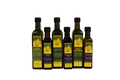 Six Kofinas infused olive oil bottles grouped together